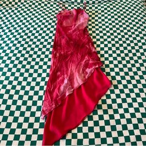Red Asymmetrical Y2K Vintage Slip Dress